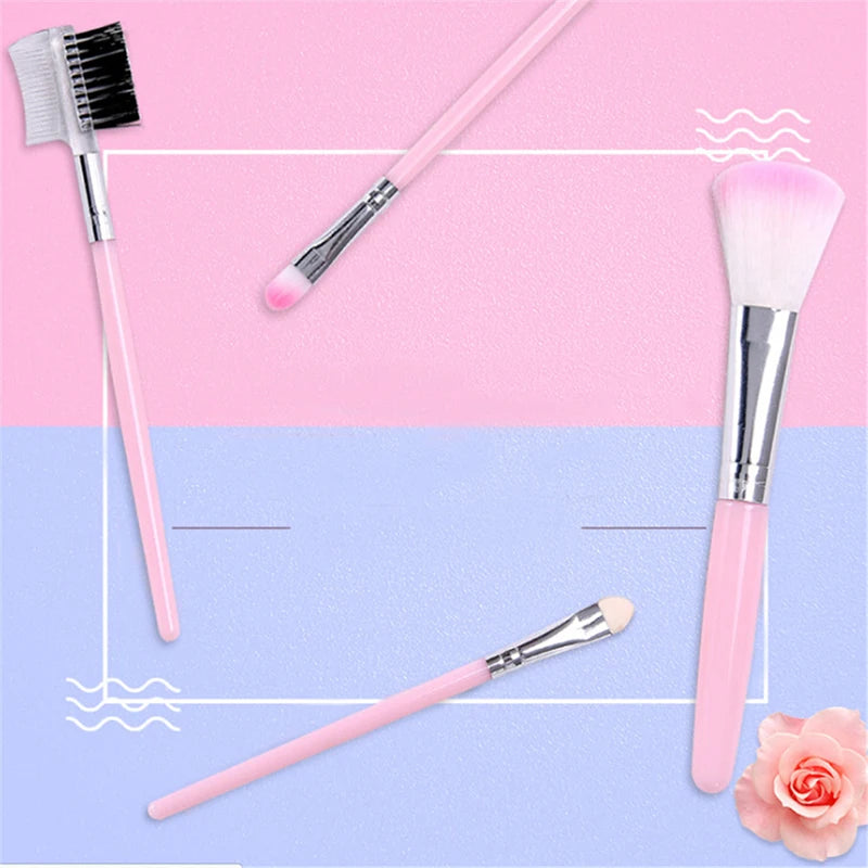 5PCS Cosmetic Eye Shadow Foundation Eyebrow Eyeliner Eyelash Lip Brush Makeup Brushes Tool Make Up Eye Brush Set Pink