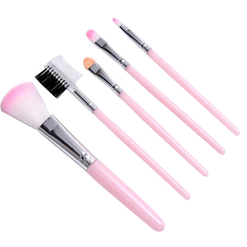 5PCS Cosmetic Eye Shadow Foundation Eyebrow Eyeliner Eyelash Lip Brush Makeup Brushes Tool Make Up Eye Brush Set Pink