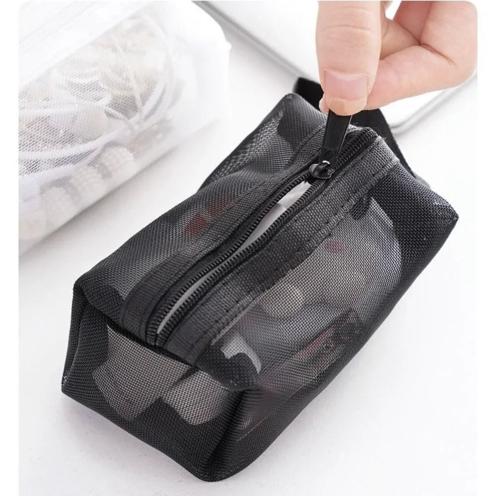 1PC Square Mesh Zipper Pouch Portable Make Up Organizer Bag Transparent Cosmetic Bags School Office Students Storage Supplies