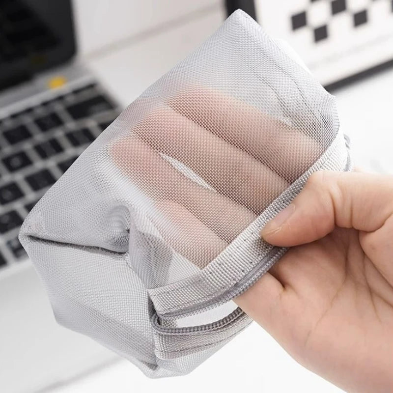 1PC Square Mesh Zipper Pouch Portable Make Up Organizer Bag Transparent Cosmetic Bags School Office Students Storage Supplies