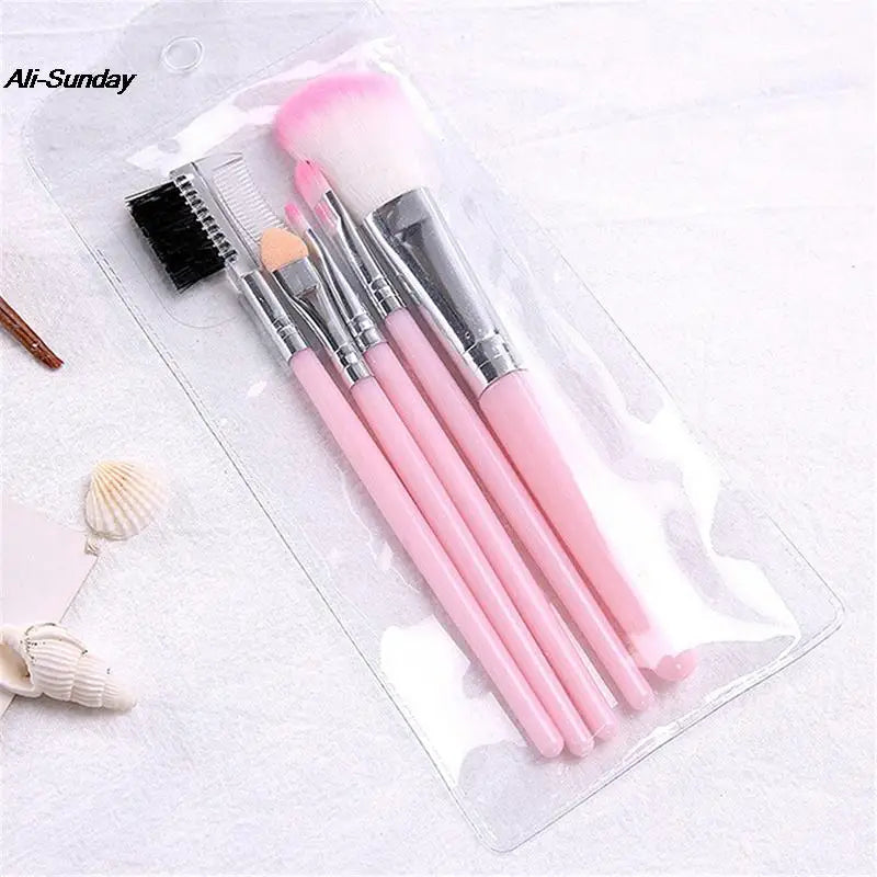 5PCS Cosmetic Eye Shadow Foundation Eyebrow Eyeliner Eyelash Lip Brush Makeup Brushes Tool Make Up Eye Brush Set Pink