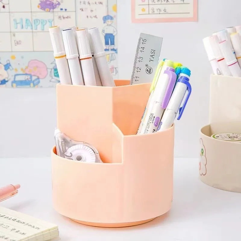 360 Rotating Large Capacity Rotating Makeup Pen Holder Desk Pencil Storage Box Organizer Make Up Brush School Office Supplies